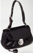 Vintage Marc Jacobs Black Leather Bright Pink Suede Lining Front Buckle Chic Bag