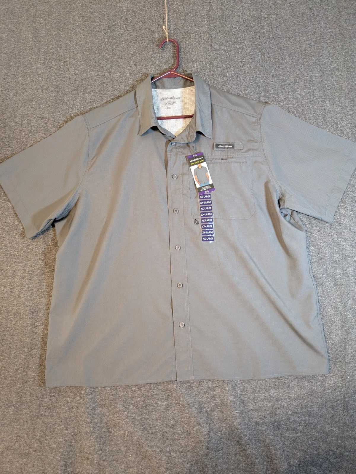 Eddie Bauer Fishing Shirt Men XXL Gray Woven Tech Hiking Vented UPF 50 Button Up