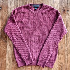 Harold Powell Crew Neck Cranberry Cashmere Sweater Large, Basketweave Knit
