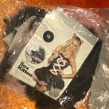 Ann Summers Halloween Kitten Role-Play Faux Fur Dress Size 18 Black 41630