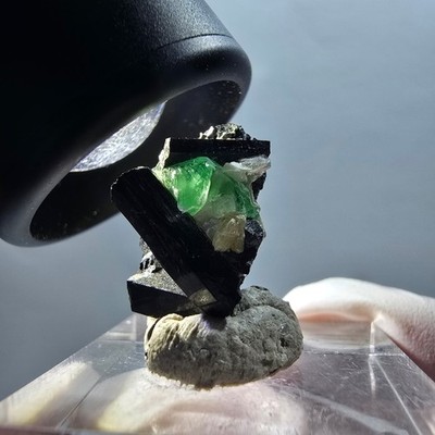 Phantom Fluorit, Schörl Turmalin, Muskovit Stufe Erongo, Namibia 21*13*10mm