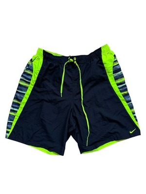 Nike Swim Shorts Mens Large Black Striped Drawstring Lined Trunks Quick Dry