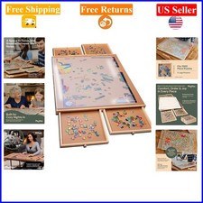 1000 Piece Wooden Puzzle Board with Drawers and Cover, Portable Family Game N...