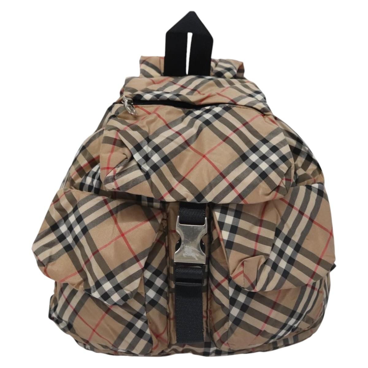 BURBERRY Nova Check Blue Label Backpack Nylon Beige Silver Auth