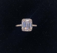 Sparkly Pink Emerald Cut Cubic Zirconia Stone Cocktail Ring 925 Sterling Silver