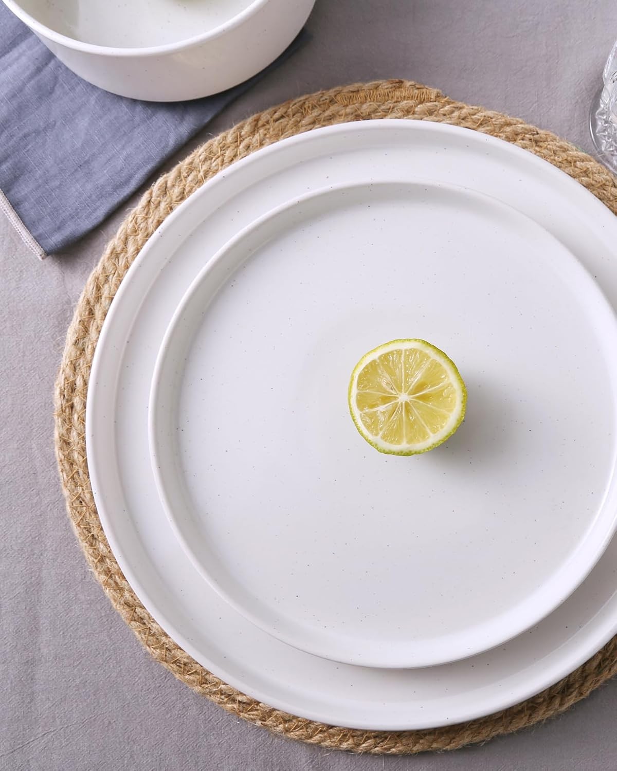 Famiware Nebula Plates and Bowls 4-Set(12pcs), White with Colorful Speckles 