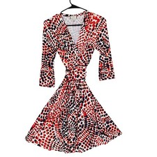 Banana Republic Issa London Wrap Dress XS Orange Abstract Fit Flare Retro MCM