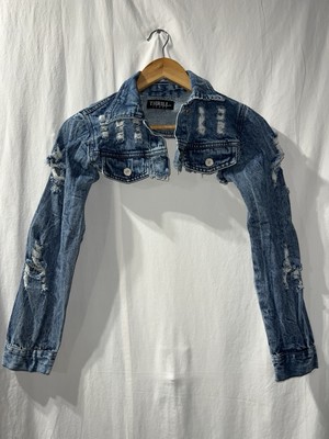 THRILL JEANS Denim Ultra Cropped Distressed Jean Jacket Size Small