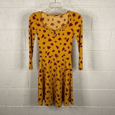 AEROPOSTALE Seriously Soft 3/4 Sleeve Skater Dress XS Golden Rod Red Roses Mini