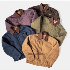 Retro Jacket Short Canvas Workwear Jacket Mens Casual Zipper Cotton Work Jackets