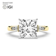 Princess Diamond Trilogy Ring 18k Yellow Gold Labgrown 5.50 Ct Solitaire