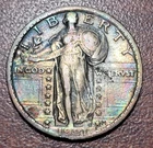 1921 Standing Liberty Quarter Ch. VF Orig. Old Album Rainbow Toning Key Date