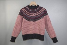 Vintage Woolrich Fair Isle Wool Sweater Womens M Nordic Yoke Pink 80s