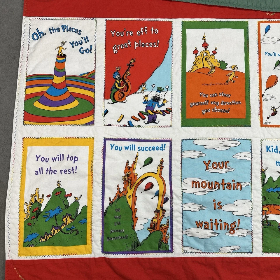 Handcrafted Dr Seuss Oh the Places You’ll Go Toddler Quilt Lap Blanket 54”x39” - Image 2 of 4