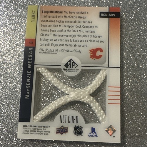 MACKENZIE WEEGAR /35 2024-25 Upper Deck SP Game Used NET CORDS HCN-MW Calgary - Picture 4 of 6