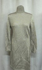 RALPH LAUREN Gold Metallic Turtleneck Sweater Dress Long Sleeve Sz M