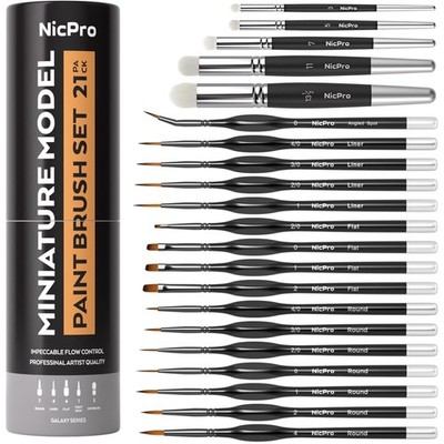Miniatur Pinselset 21-tlg Drybrush Fein Detailmodellbau Acryl Aquarell