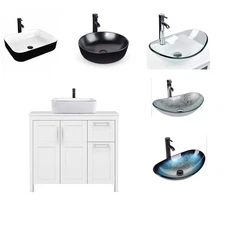 36" White Bathroom Vanity Set with Vessel Sink & Storage Cabinet, Pop-Up Drain