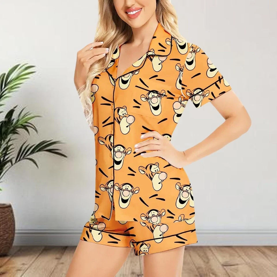 Tigger Moods Tigger Emotions Winnie The Pooh Satin Short-Sleeve Pajamas Set - Image 2 of 2