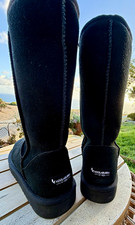 Koolaburra by UGG Black Suede Knee High Faux Fur Lined Pull On Boots US 9 New 