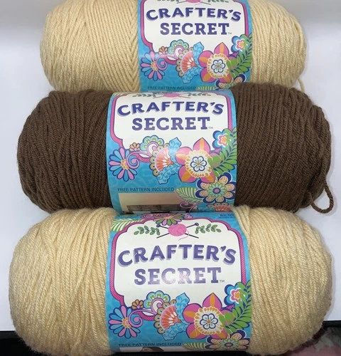 Crafter’s Secret 1 BROWN & 2 SAND Yarn-Lot of 3-7ozs/355 yds-199g Acrylic-4 Medi - product listing photo