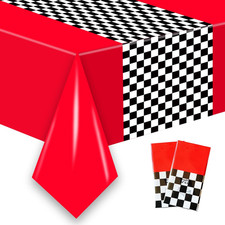 2 Pack Race Car Table Cloth Birthday Party Decorations, 54X108 Inch Red Racing P