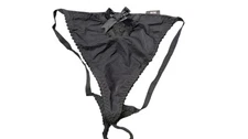 G-String Thong Panties Womens Medium Black Lace Bow Strappy Lingerie Low Rise