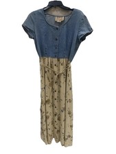Darling Vintage Studio Ease Denim Maxi Dress Floral Print Belted Cottagecore USA