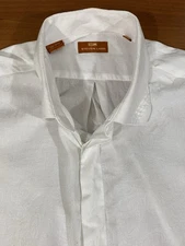 Steven Land Trim Fit Shirt Mens 18 34/35 French Cuff Paisley Jacquard White