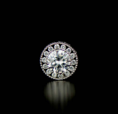 14k White Gold Halo Round Pendant