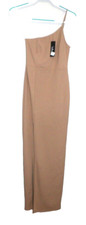 LULUS light brown, tan one shoulder lighter weigh long dress women's size S, NEW