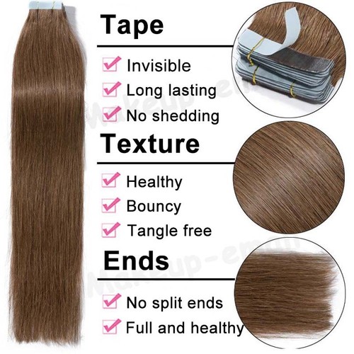 BLONDE Hair Extensions Tape In Russian 100% Human Remy Full Head Thick Skin Weft - Picture 2 of 43