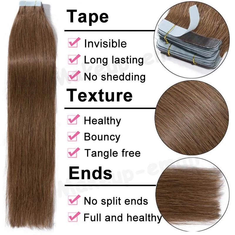 Tape-In THICK Russian Remy Human Hair Extensions FULL HEAD Invisible Skin Wefted - image 2 of 4