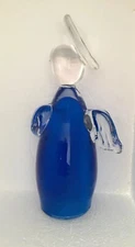 Art Glass Hand Blown Praying Heart Angel Cobalt Blue In Clear Glass figurine 7"