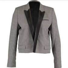 £375 The Kooples Psychedelic Houndstooth & Black Leather Lapels Blazer Jacket
