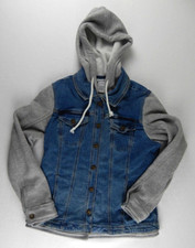 Northstyle Denim Fleece Jacket Hoodie Blue Gray Pockets Cotton Women's Small