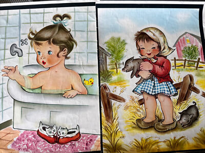 Vintage Poster Pictures Art From Whitman Publishing Girl & Kittens, On Farm