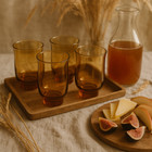 Vintage Amber Glass Tumblers – Set of 5 Mid-Century Modern Barware – Smoky Honey
