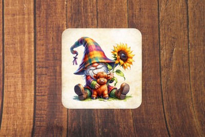 Gonk Lovers Untersetzer - Sonnenblume Hochlandkuh - tolles Geschenkset 1, 2 oder 4