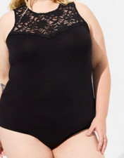 Torrid Black Soft Stretchy Lace Trimmed Bodysuit Plus Size 4X 26