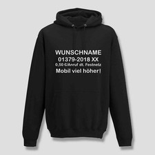 Hoodie Dschungelcamp Wunschname Telefonnummer Kostüm JGA 10 Farben Men XS - 5XL