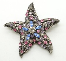 Vintage Pink Fuchsia Purple Maroon Rhinestone Starfish In Silver Tone Brooch Pin