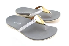 New VIONIC Raysa Size 8 W White/Grey Toe Post Orthotic Women's Sandals MSRP $90