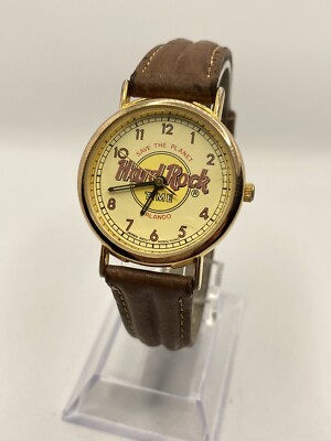 Hard Rock Cafe Orlando Save The Planet Wrist Watch Brown Leather Strap Runs Well