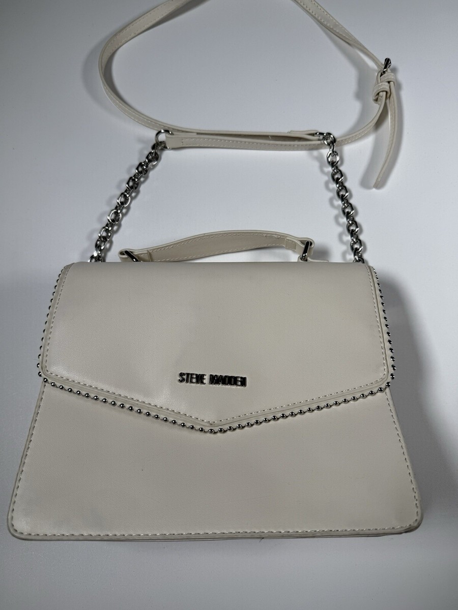 Steve Madden Casual Cream Saffiano Faux Leather Chain Link Crossbody Bag