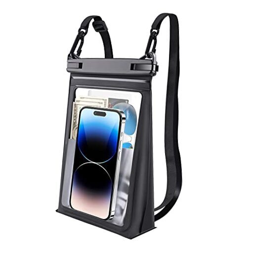 Large Waterproof Floating Phone Pouch with Sealing Strip in Black fits up to 8.3 Inch Devices