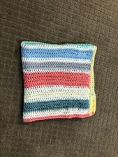 Handmade Hand Knitted Baby Doll Small Blanket Afghan Multi Colors