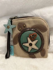 CHALA Turtle Beige Zippered Wallet/Wristlet Beige/Blue/Tan NWOT