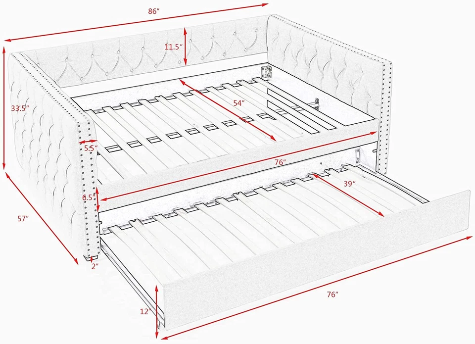 Sofá cama tapizado con nido doble/tamaño completo sofá cama acolchada muebles Foto 3 de 4