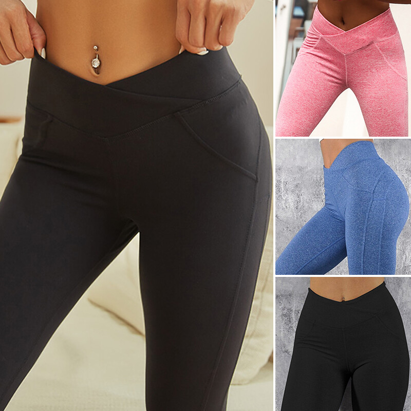Womens Seamless Yoga Pants V Waist Leggings Fitness Push Up GYM Sports  Trousers | eBay